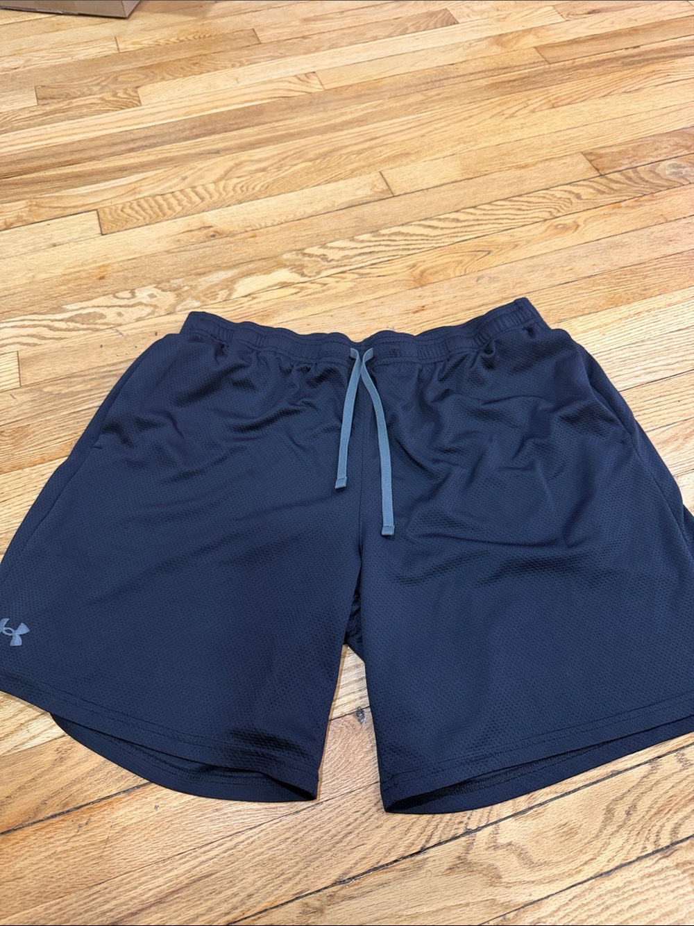 Under Armour Men’s black Athletic Mesh Shorts with Gray Drawstring